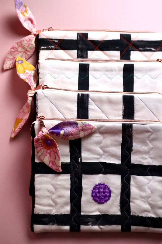 Embroidered Smiley Face Pouch